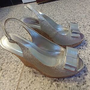 CityClassified Silver Glitter Slingback Wedges